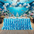 Wish Care 21ft Blue Sequin Table Skirt for Rectangle Tables Fringe Ocean Tutu Skirts Sea Baby Shark Ruffle Tablecloth Teacher Desk Skirt for School Classroom Birthday Baby Shower Party Table Decor - Image 6