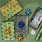 WRAPAHOLIC Peacock Christmas Wrapping Paper Set - Green Peacock Elements Patterns with Metallic Foil Shine Wrapping Paper Bundle with Gift Bow & Ribbon & Tag & Sticker - Image 4
