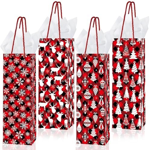 Harloon 32 Pack Wine Bottle Gift Bags with Handles 4 Designs,Red, Black by Muasung