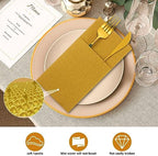 Cindeer 150 Pcs Gold Linen Dinner Napkins with Built in Flatware - Image 6