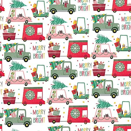 Jillson Roberts Kids Christmas Wrapping Paper Roll Bundle (25 sq ft per roll, 100 Total Sq Ft) Out for Delivery, Bright Santa, Christmas Cats in Cars, Christmas Shark, 4 Pack - Image 5