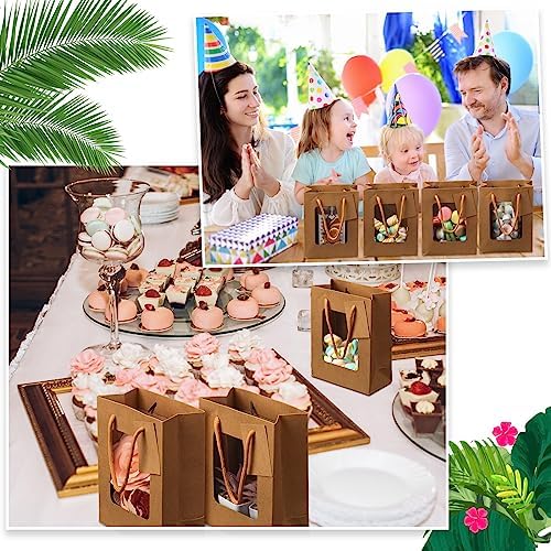 50 Pcs 7.5 x 3 x 6 in Brown Kraft Paper Gift Bags with Window & Handles - Image 6