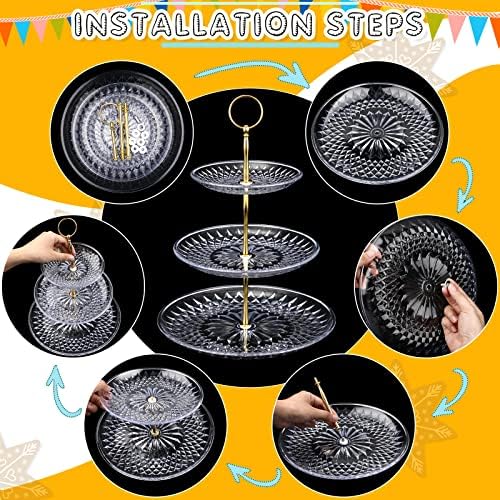 Patelai 8 Pcs 3 Tier Acrylic Cake Stand, Clear, Golden - Image 4
