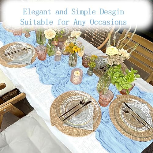 16 Pack Baby Blue Cheesecloth Table Runner 20 x 120 inch Gauze Table Runners 10 FT Long,Semi Sheer Cheese Cloth Fabric Table Runner Bulk for Wedding,Party,Baby Shower,Bridal Shower Decoration - Image 5
