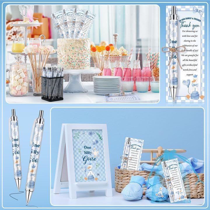 145 Pieces Silly Goose Baby Shower Favors for Guest Goose Ballpoint Pens and Keychains Gifts for Boys Girls Bulk Retractable Baby Shower Pens Gender Reveal Thank You Cards Souvenirs Prizes - Image 5