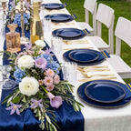 NOCCUR 350PCS Navy Blue Plastic Plates - Blue Disposable Dinnerware Set for 50 Guests, 100 Dinner/Dessert Plates, 150 Gold Silverware, 50 Cups&50 Napkins for Party/Wedding/Graduation/Independence Day - Image 6