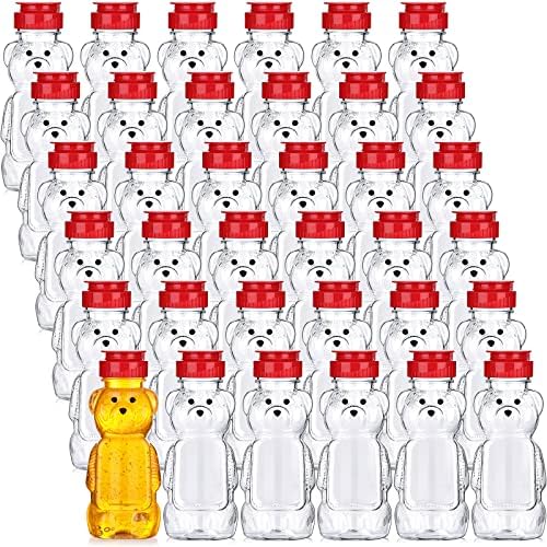 Thenshop 36 Pcs 8 oz Plastic Honey Bear Bottle Clear Squeeze, Red Lid by Thenshop