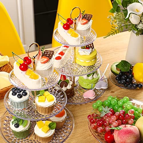 Patelai 8 Pcs 3 Tier Acrylic Cake Stand, Clear, Golden - Image 5