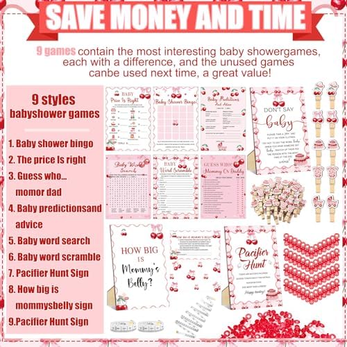 Sherr 476 Pcs Cherry on Top Baby Shower Games, 6 Sets Party Activities - Image 4