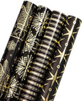 WRAPAHOLIC 30 Inch Christmas Wrapping Paper Roll - Jumbo Roll Black Gold Christmas Sleigh Holiday Design with Metallic Foil Shine - 4 Rolls - 30 Inch x 120 Inch Per Roll by WRAPAHOLIC