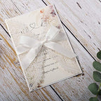 5.12x7.28 Inch 50PCS Blank White Wedding Invitations Kit Laser Cut Hollow Lace Pocket and Bowknot Quinceanera Invitation Cards with Envelopes for Wedding Birthday Invite - Image 3