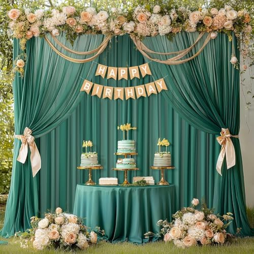 10ft x 10ft Emerald Green Backdrop Curtains, Wrinkle-Free Sheer Chiffon Fabric Photo Backdrop Drapes for Wedding Arch Party Ceremony Photography Decoration - Image 7