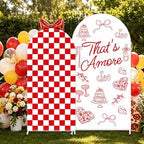 FYSUIMU 2 Pcs That's Amore Arch Backdrop Covers Red Plaid Pizza Pasta Stretchy Spandex Arch Stand Fabric Cover for Italian Party Wedding Bridal Shower Bachelorette Engagement Decorations (5ft/6ft) - Image 4