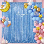 Baby Blue Glitter Sequin Backdrop Curtains 2 Pcs 5FTx10FT Baby Shower Party Backdrop for Boy Gorgeous Photography Fabric Drapes by SoarDream