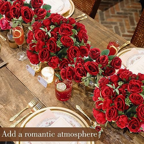Zeyune 8 Pack 12 Inch Artificial Rose Bouquet, Red - Image 3