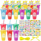 Honeydak 24 Sets Summer Tumbler Bulk 24 oz Plastic Tumbler Cup with Lids Straws and Greeting Card Beach Pool Plastic Cups Appreciation Gift for Summer Beach Pool Party Favors Prizes by Honeydak