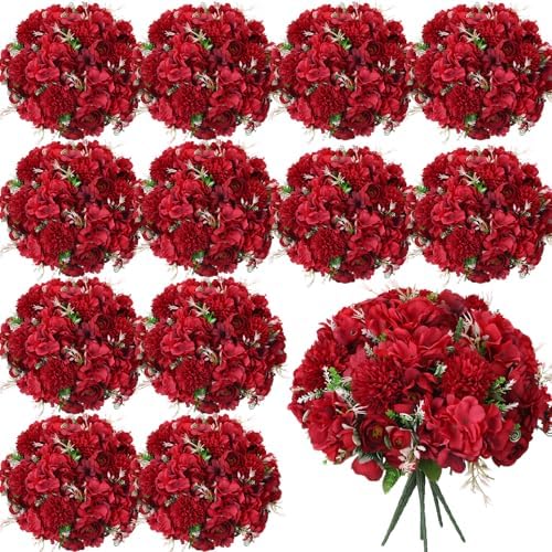 Tigeen 24 Bundles Peonies Artificial Flowers Faux Roses, Wine Red by Tigeen