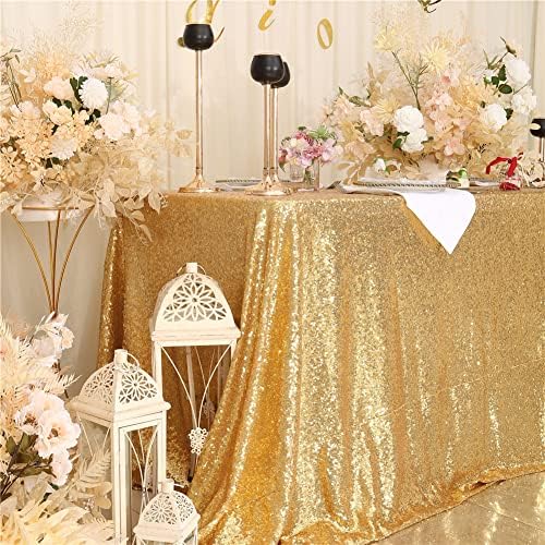 SquarePie Sequin Tablecloth 90x132 Inch Gold for Wedding Party - Image 4
