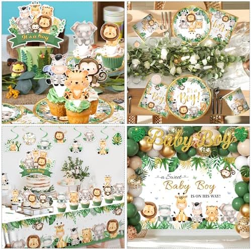 Safari Baby Shower Decorations,387pcs Jungle Baby Shower Decorations Sweet Boy Baby shower Theme Plates and Napkins Cups Tablecloth Backdrop Topper Balloons for Boy Wild Birthday Decorations - Image 5