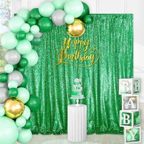 QueenDream Green Sequin Backdrop Curtain Party Backdrop Curtain 8ft x 8ft for Glitter Birthday Wedding Curtains - Image 2