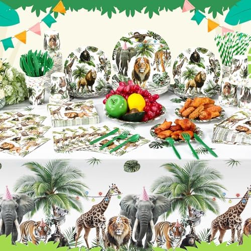 Potchen 452 Pcs Wild Animals Plates Napkins Party Supply, Green - Image 6
