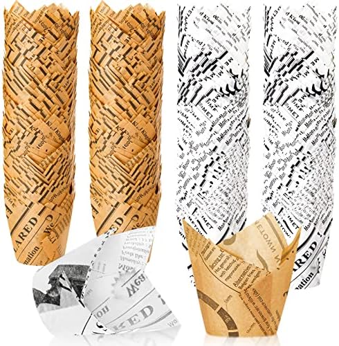Potchen 800 Pcs Tulip Cupcake Liners Baking Cups,Newspaper,Retro Style by Potchen