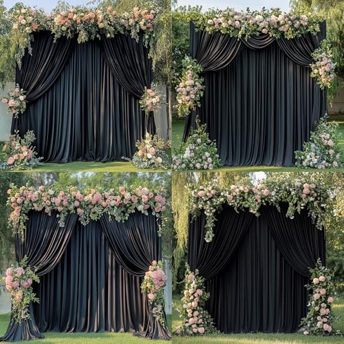6 Panels 5x15ft Black Backdrop Curtains for Parties, Wrinkle Free Polyester Black Photo Backdrop Drapes 15 ft Long Back Drop Cloth for Wedding Birthday Photography Background Party - Image 3