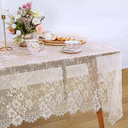 Set of 2 Ivory Lace Tablecloths Rectangle Chic Wedding Embroidered Fabric - Image 2