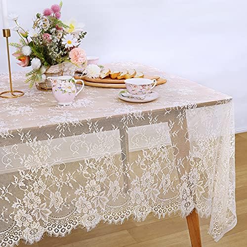 Set of 2 Ivory Lace Tablecloths Rectangle Chic Wedding Embroidered Fabric - Image 2