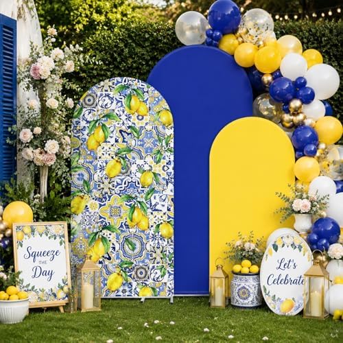 FYSUIMU 3 Pcs Mediterranean Lemon Arch Backdrop Covers Yellow Blue Stretchy Spandex Arch Stand Fabric Cover for Amalfi Coast Wedding Birthday Party Decoration (4ft/5ft/6ft) - Image 6