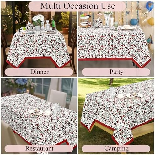 Ridhi Garnet Red Hand Block Print Cotton Rectangle Tablecloth 190 x 72 Inch - Image 5
