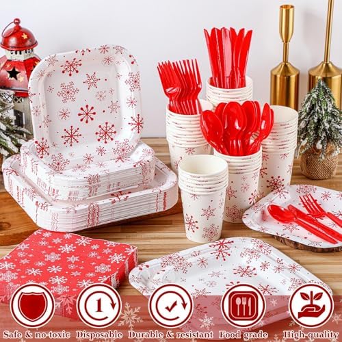 350 Pcs Christmas Paper Plates and Napkins Set Disposable Serve 50 - Image 2