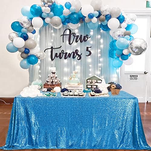QueenDream Aqua Blue Tablecloth 90 x 156 Inch Sequin Tablecloth for Party Decorations Glitter Tablecloth for Bridal Baby Shower Wedding - Image 2