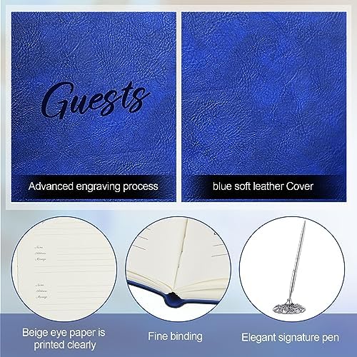 Geyee Leather Guest Book and Pen Stand Set, 10.5" x 8", Blue - Image 3