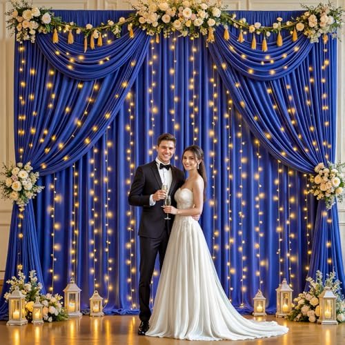 20x10ft Royal Blue Backdrop Curtains with Lights Photo Drapes Wrinkle Free Fabric Backdrop Curtain for Wedding Birthday Party Baby Shower Bridal Shower Home Party Background Decorations - Image 3