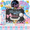 Hombae Baseball or Bows Gender Reveal Decorations, 171 PCs Boy or Girl Gender Reveal Decorations Backdrop Balloon Garland Banner Tablecloth Cake Cupcake Topper Box Cutout Poster Sash Pink Blue by Hombae