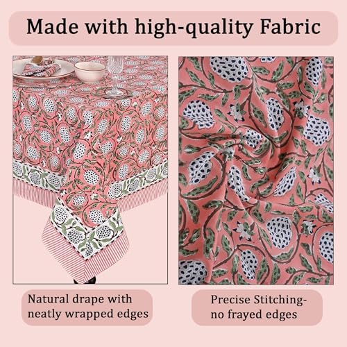 Ridhi Dark Salmon Pink Hand Block Print Cotton Tablecloth 190 x 72 Inch - Image 6