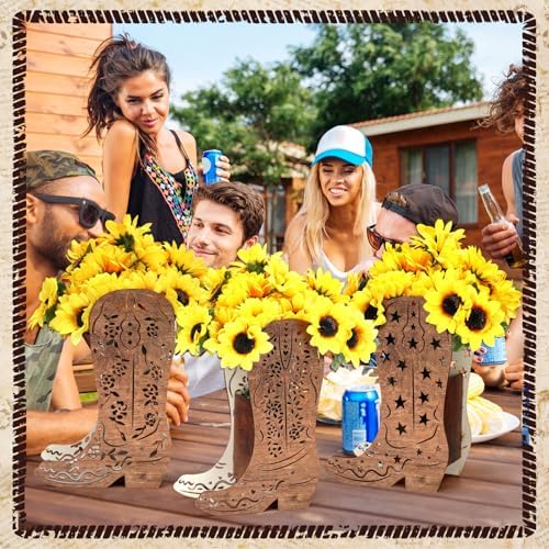 Cinnvoice 12 Pack Wooden Cowboy Boot Centerpieces, Western Flower Boxes - Image 2