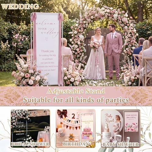 Wedding Welcome Linen Sign Stand with Satin Ribbon(Pink) - Image 6