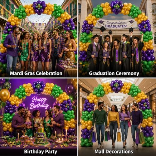 Balloon Arch Deluxe DIY Professional Kit with Mardi Gras Gold, Green and Purple Balloons (1/Pkg) Pkg/1 - Image 7