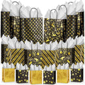 Humyoun 18 Pack Christmas Paper Gift Bags Bulk Assorted Sizes, Black, Gold by Humyoun
