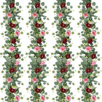 TOCHGREEN 4 Pack Artificial Eucalyptus Flower Garland with Red Pink Roses by TOCHGREEN