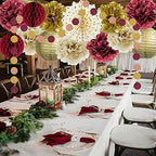 Burgundy and Gold Party Decorations Maroon Gold Burgundy Paper Pom Poms Lanterns Glitter Dots Hanging Garland for Birthday Bridal Shower Bachelorette Graduation Party Decor (Pack of 2) - Image 4