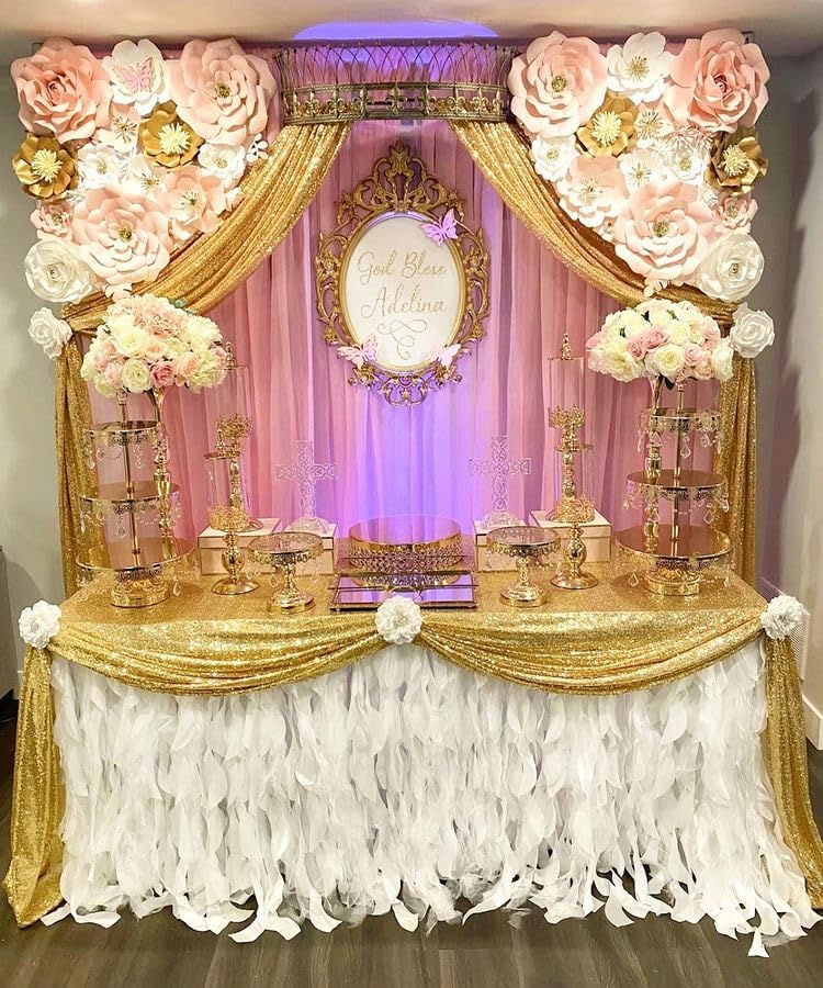 90x132inch Rectangle Sparkly Gold Sequin Tablecloth Wedding Glitter Drapes - Image 5