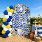Mediterranean Blue White Tile Arch Backdrop Cover, 7.2x4ft Azulejos Pattern Arched Background for Birthday Party, Baby Shower, Wedding, Bridal Shower, Stretch Fabric Cover (Stand Not Included) - Image 4