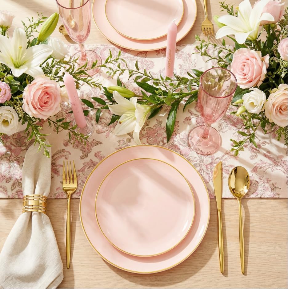 I00000 150 PCS Pink Plastic Plates,Heavy Duty Pink Disposable Plates - Image 2
