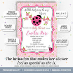 50 Custom Baby Shower Invitations with Envelopes – Personalized Little Lady Pink Ladybug 5x7 Invite Set | Fully Customizable, Proof Included, Customizable Kit of Matching Thank You Cards, Stickers & Diaper Raffle Tickets | Made in USA - Image 2