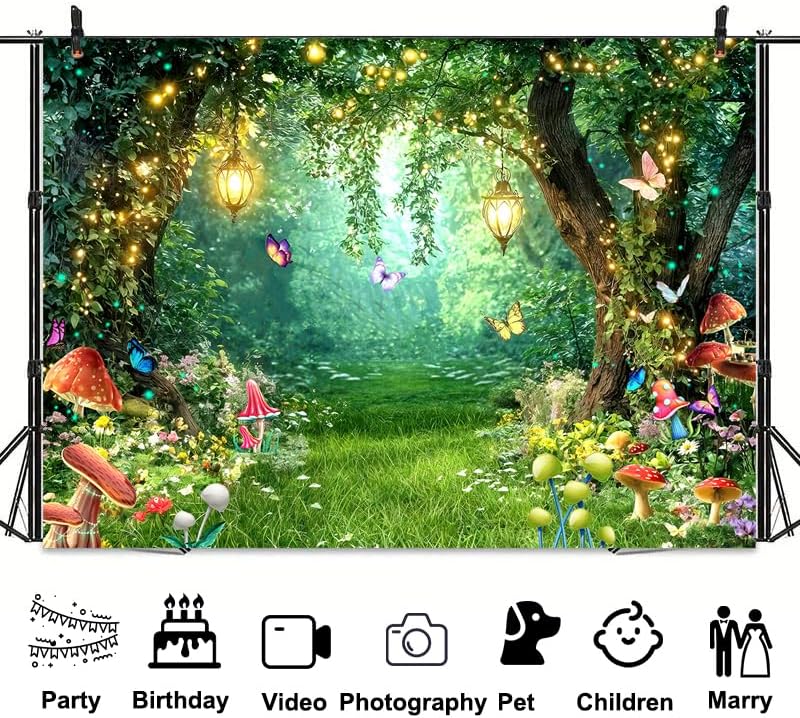 Enchanted Fairytale Forest Backdrop for Photography Fairy Tale Wonderland Garden Backdrops for Photoshoot, Mushroom Butterfly Woodland Party Decorations Photo Booth Studio Props Backdrops 15X10FT - Image 7