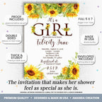Amanda Creation Sunflower Baby Shower Invitations for Girl, It's a Girl Floral Design, Personalized Baby Shower Invitations, 30 Personalized 5x7 Double-Sided Cards with White Envelopes, Made in USA - Image 2
