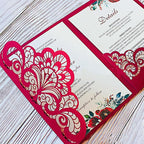 NC 50 Sets Red Laser Hollow Tri-fold Luxury Invitation Card for Wedding Invitation Holiday Dinner Party Invite Card (Red, Whole set) - Image 5